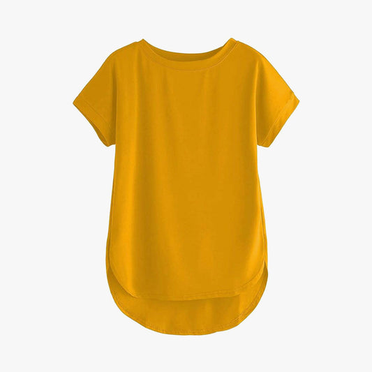 Women Solid Round Neck Cotton T-Shirt Yellow Allen Solly