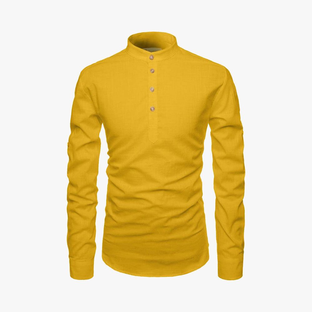 Men Solid Pure Cotton Straight Kurta For Men Yellow PUMA