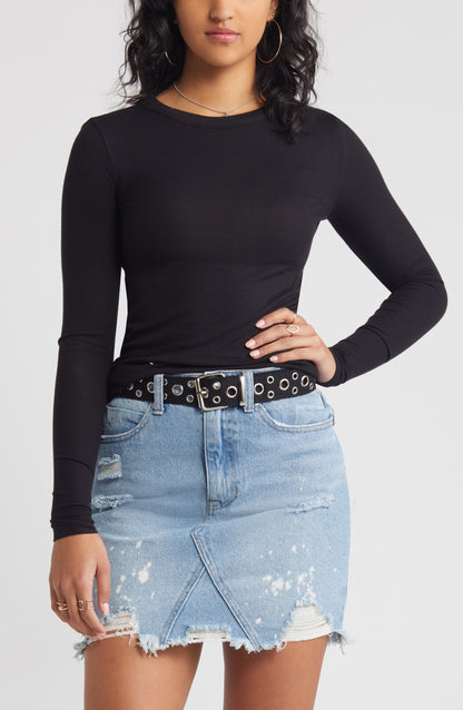 Ribbed Long Sleeve T-Shirt Black Call Me Petty
