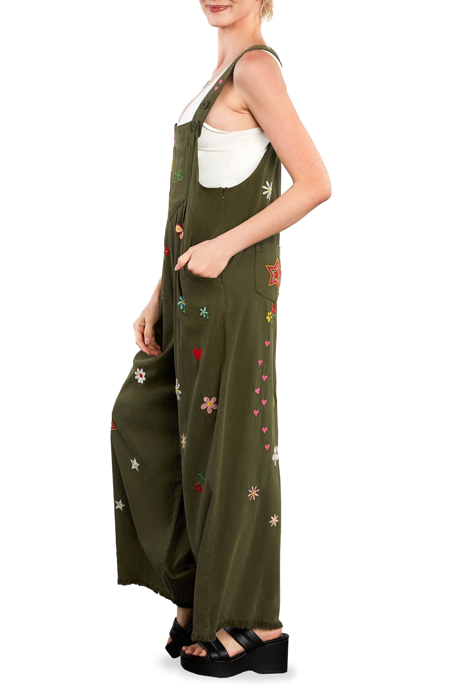Oooh La La Embroidered Wide Leg Denim Overalls Call Me Petty
