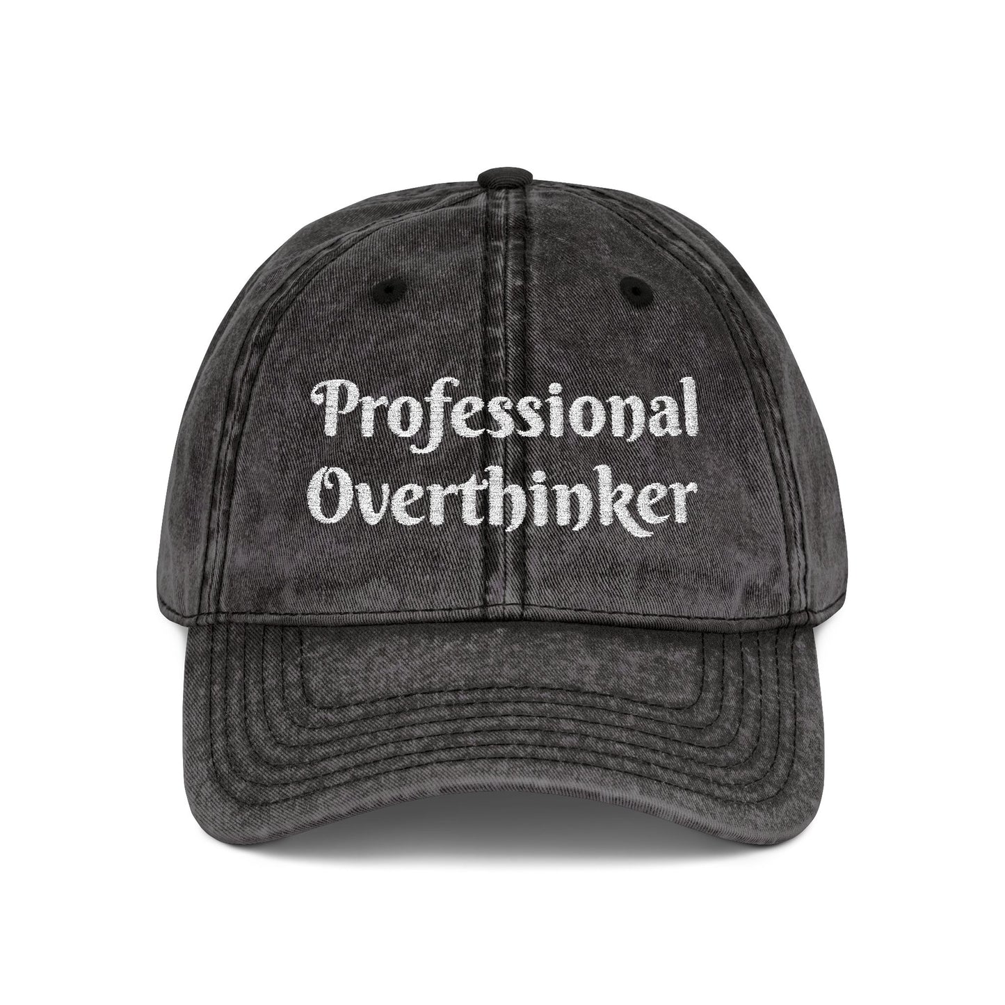 Professional Overthinker Vintage Embroidered Cap Hat One size Black Printify