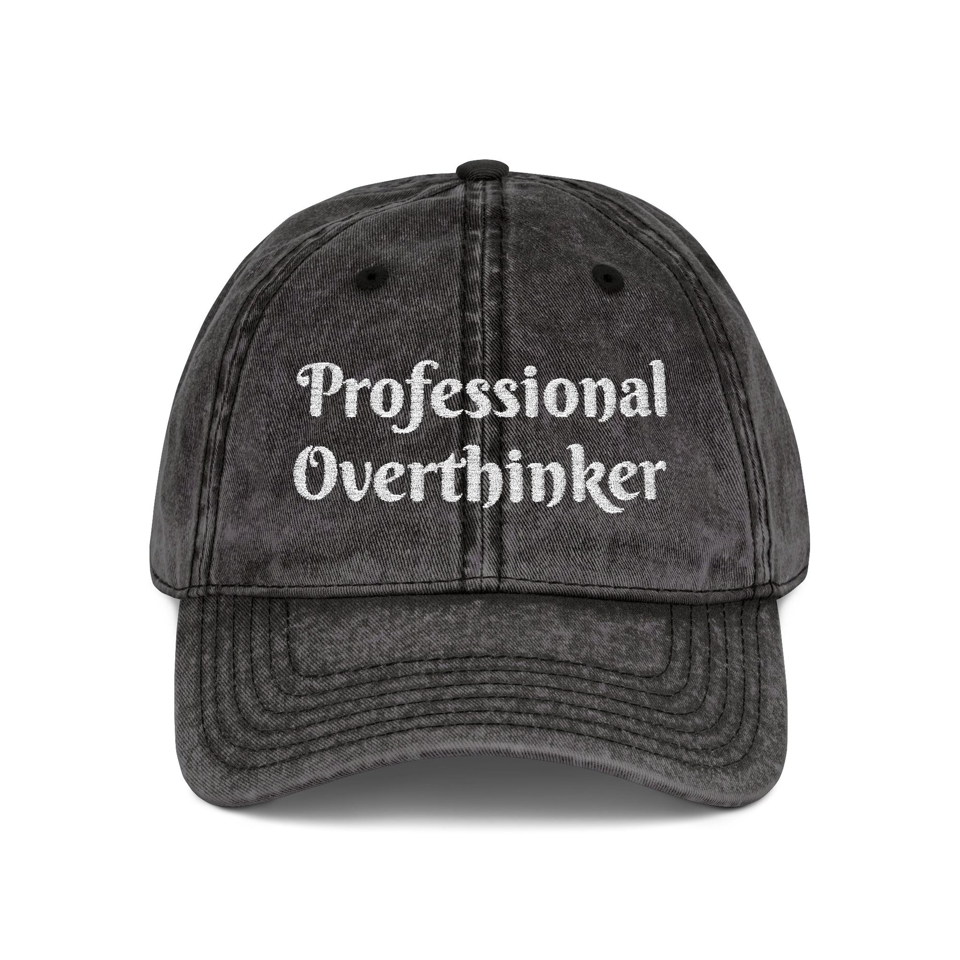 Professional Overthinker Vintage Embroidered Cap Hat One size Black Printify