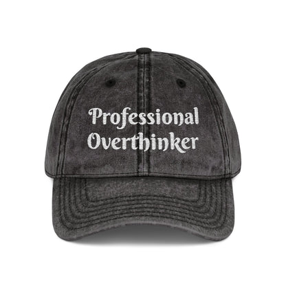 Professional Overthinker Vintage Embroidered Cap Hat One size Black Printify