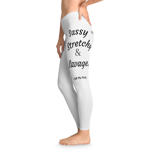 Sassy, Stretchy, and Savage Leggings L Seam thread color automatically matched to design Printify