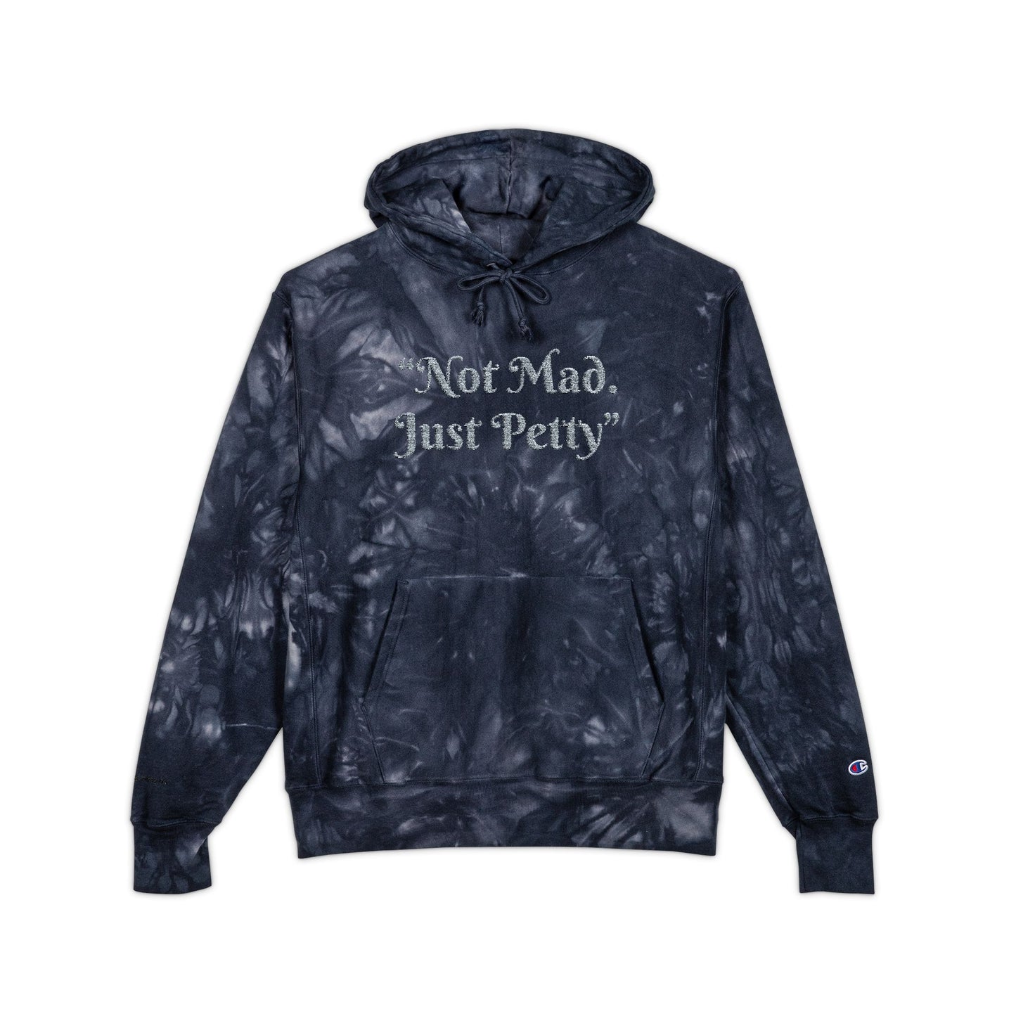Not Mad, Just Petty Unisex Champion Tie-Dye Hoodie Navy Printify