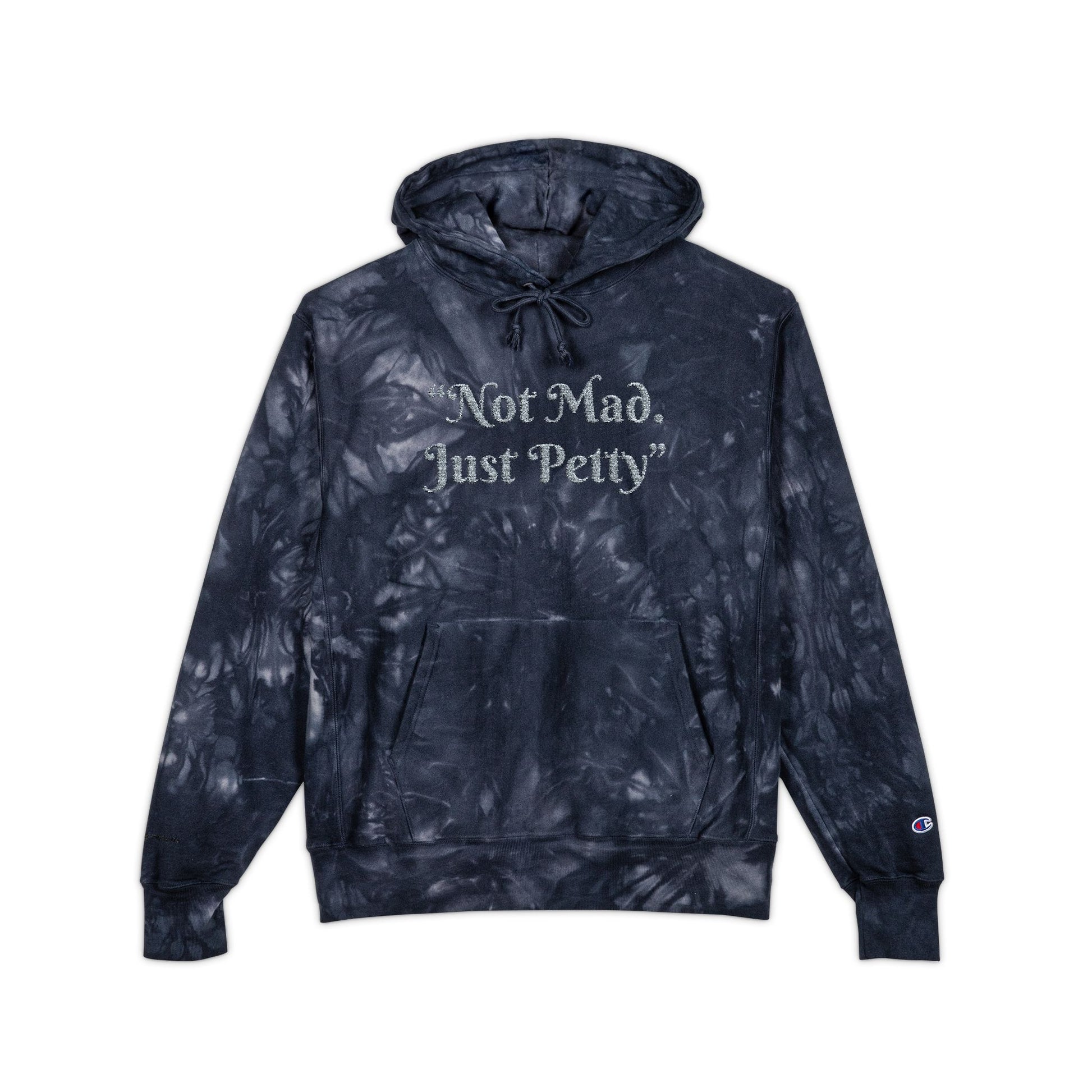 Not Mad, Just Petty Unisex Champion Tie-Dye Hoodie Navy Printify