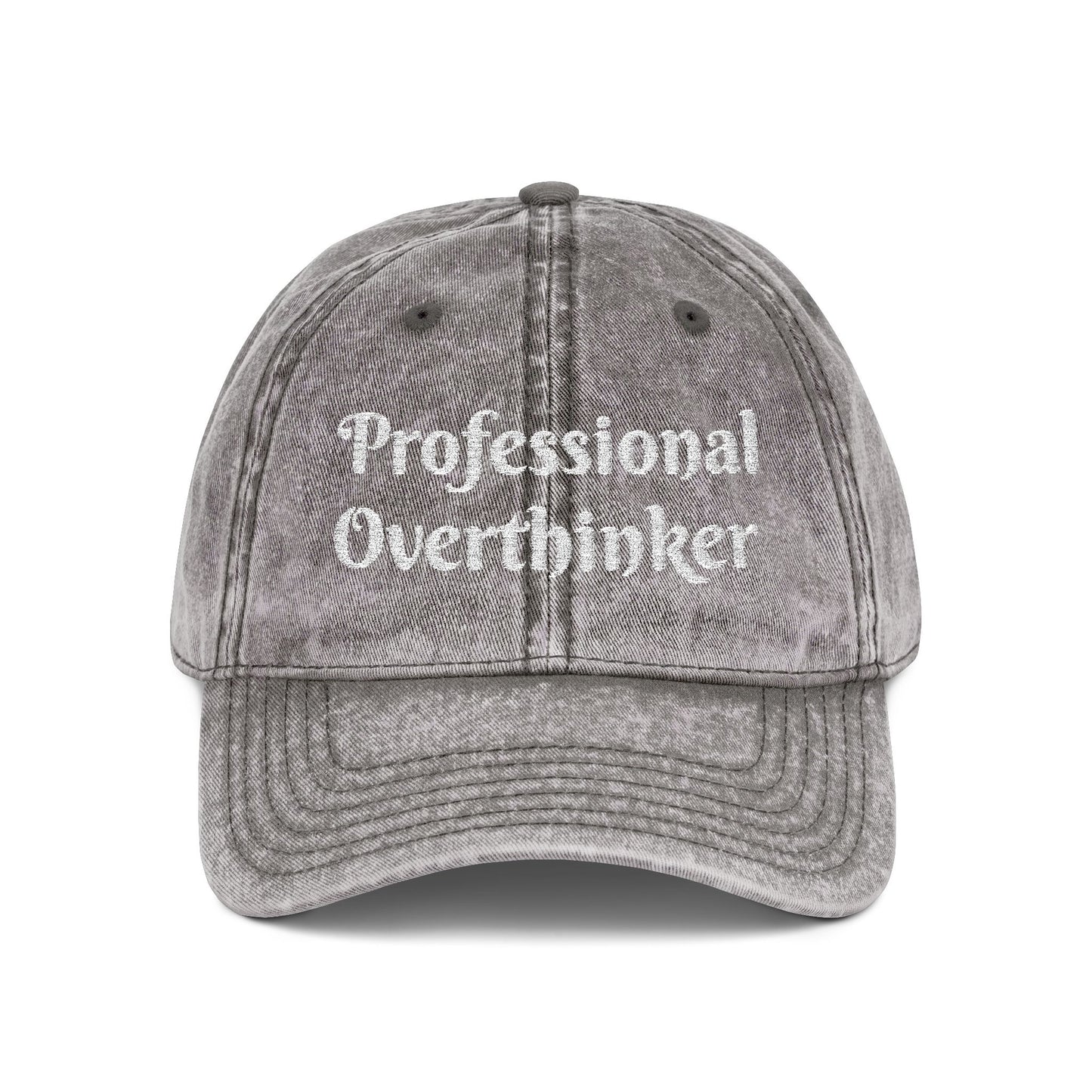 Professional Overthinker Vintage Embroidered Cap Hat One size Charcoal Grey Printify