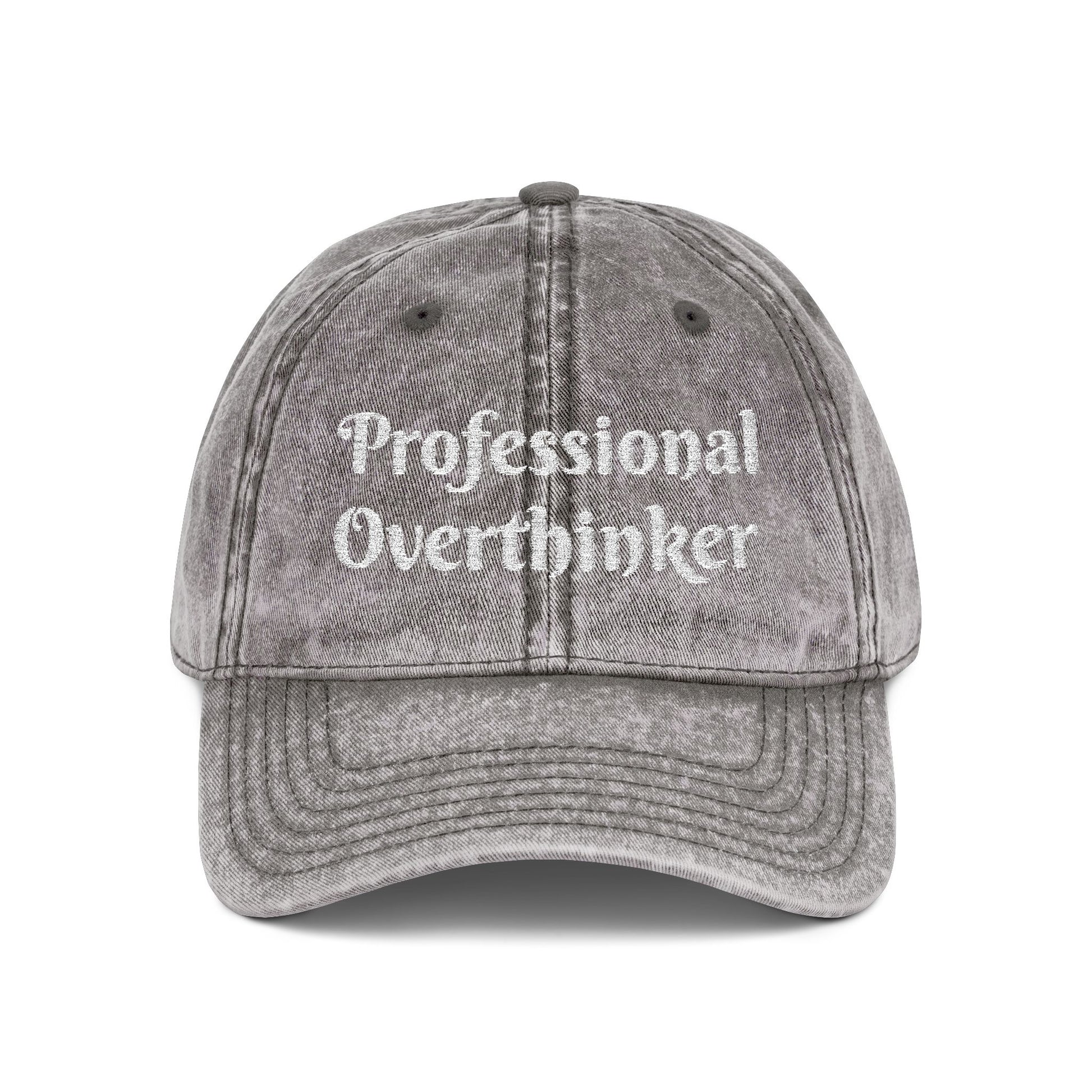 Professional Overthinker Vintage Embroidered Cap Hat One size Charcoal Grey Printify