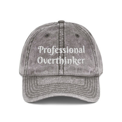 Professional Overthinker Vintage Embroidered Cap Hat One size Charcoal Grey Printify