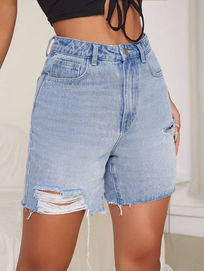 Ripped Raw Hem Denim Shorts Call Me Petty