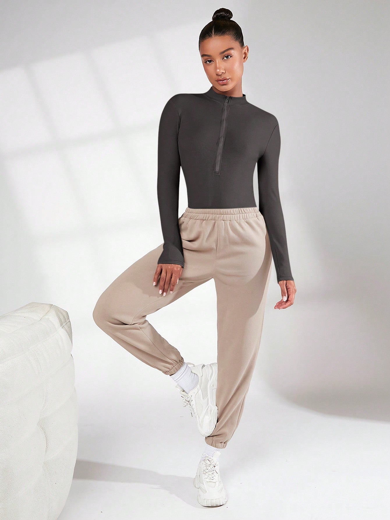 Solid Zip Up Slim Fit Bodysuit Call Me Petty