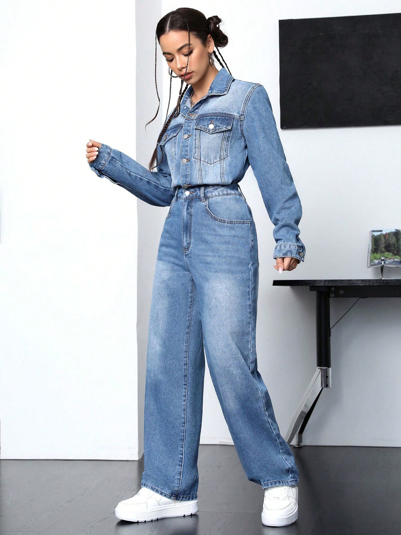 Long Sleeve Denim Shirt Jumpsuit Call Me Petty