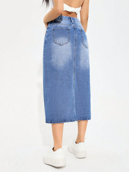 Women's Denim High Slit Asymmetrical Hem Skirt Call Me Petty