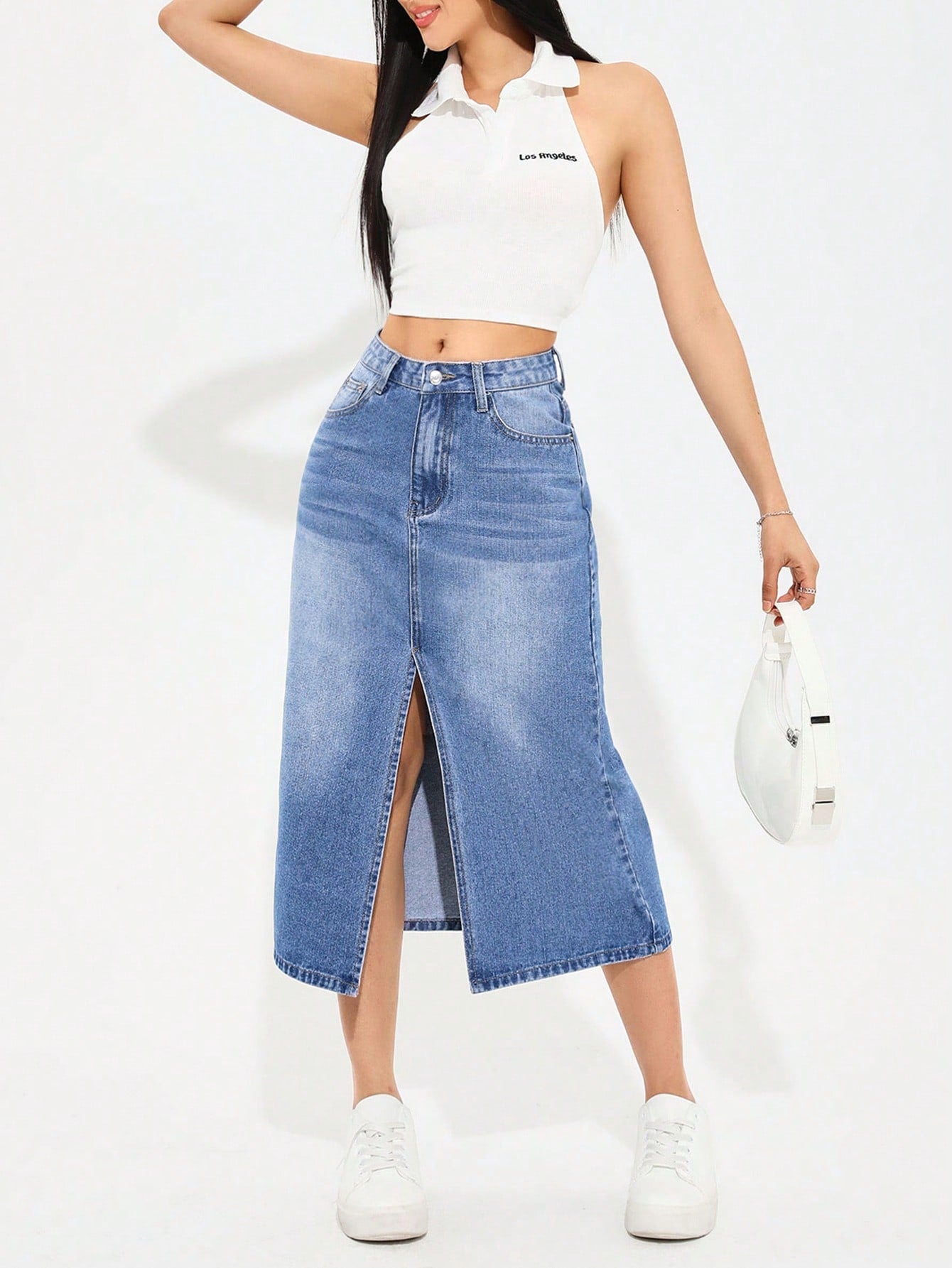 Women's Denim High Slit Asymmetrical Hem Skirt Call Me Petty