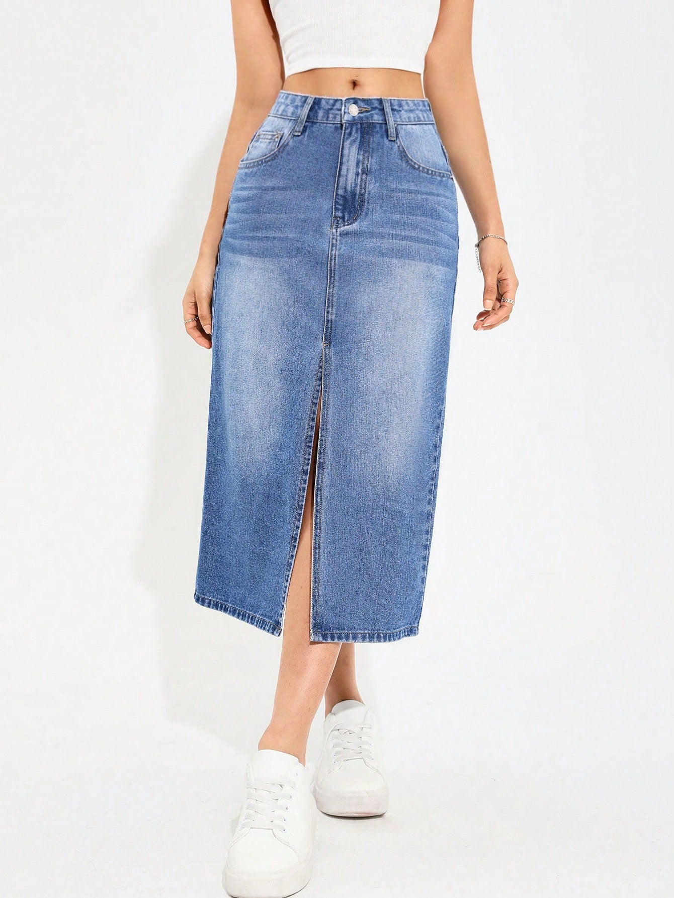 Women's Denim High Slit Asymmetrical Hem Skirt Call Me Petty