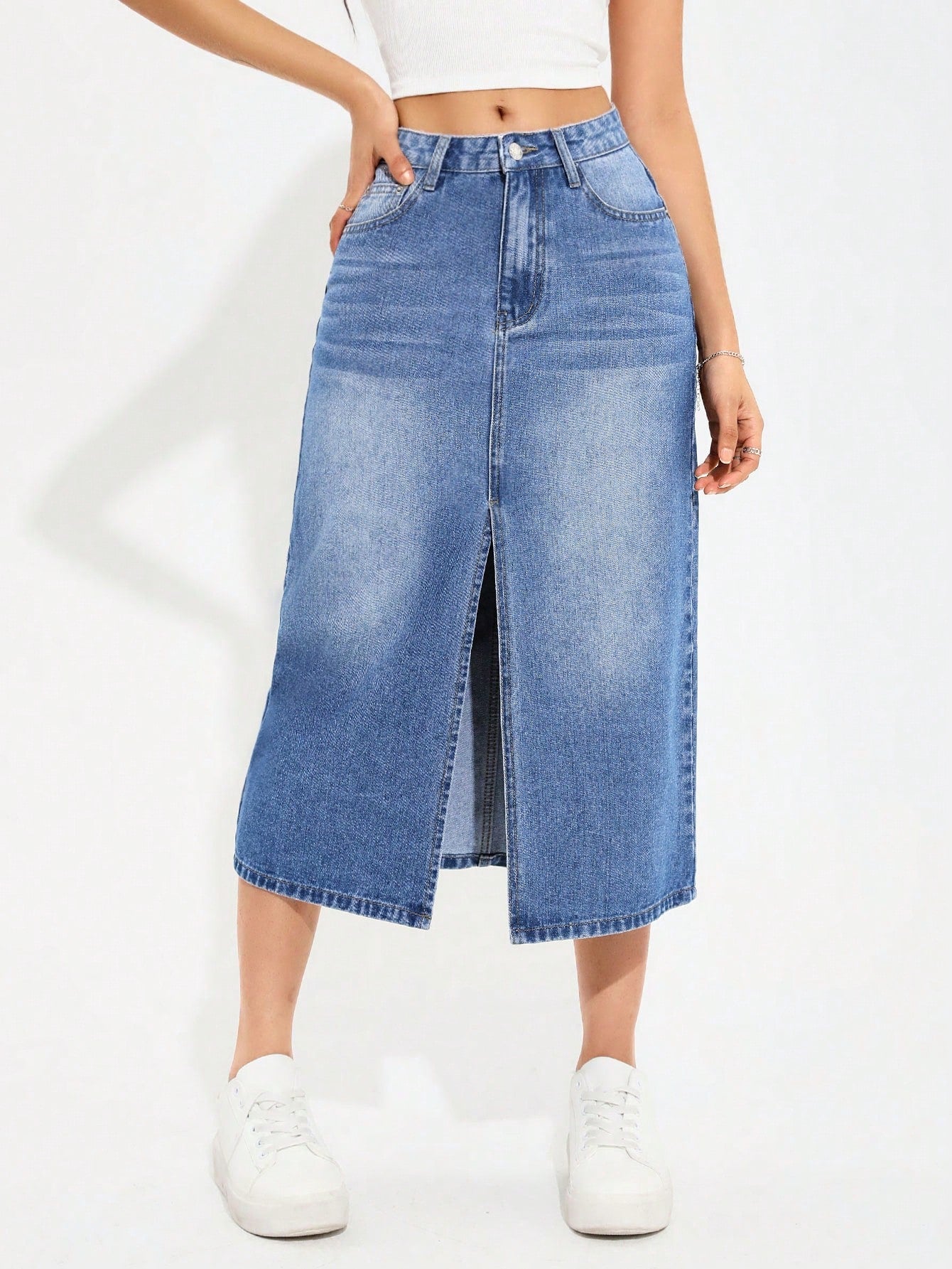 Women's Denim High Slit Asymmetrical Hem Skirt Call Me Petty