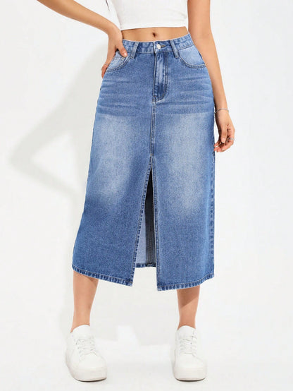 Women's Denim High Slit Asymmetrical Hem Skirt Call Me Petty