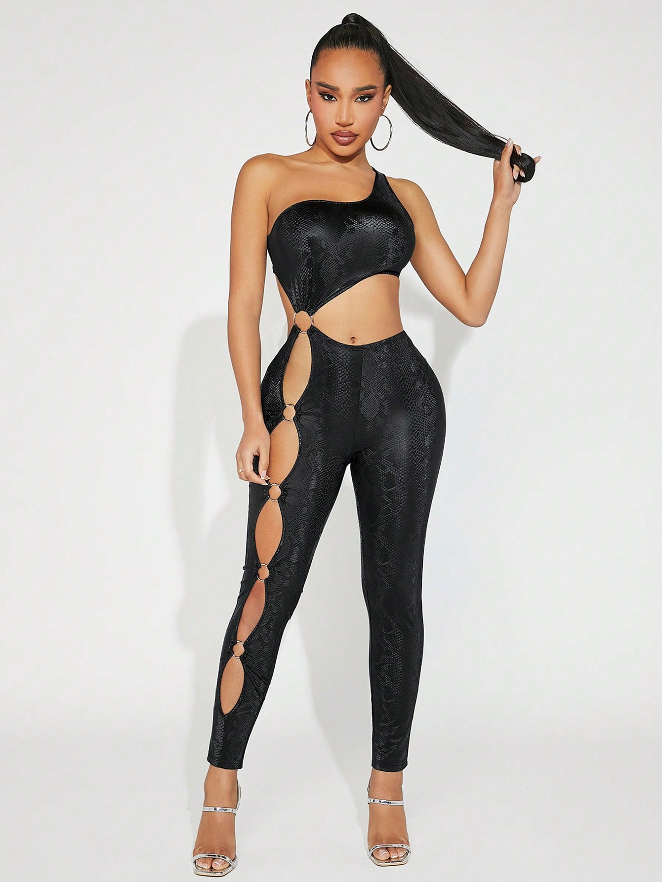 Blac Snake Print Hollow Out Jumpsuit Black Call Me Petty