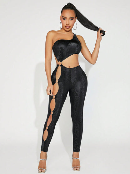 Blac Snake Print Hollow Out Jumpsuit Black Call Me Petty