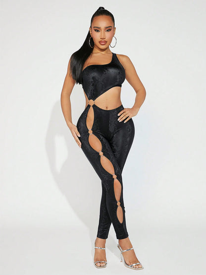 Blac Snake Print Hollow Out Jumpsuit Call Me Petty