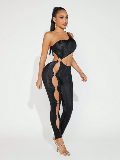 Blac Snake Print Hollow Out Jumpsuit Call Me Petty