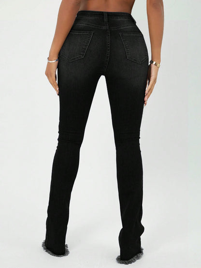 High Waist Ripped Raw Hem Skinny Jeans Call Me Petty