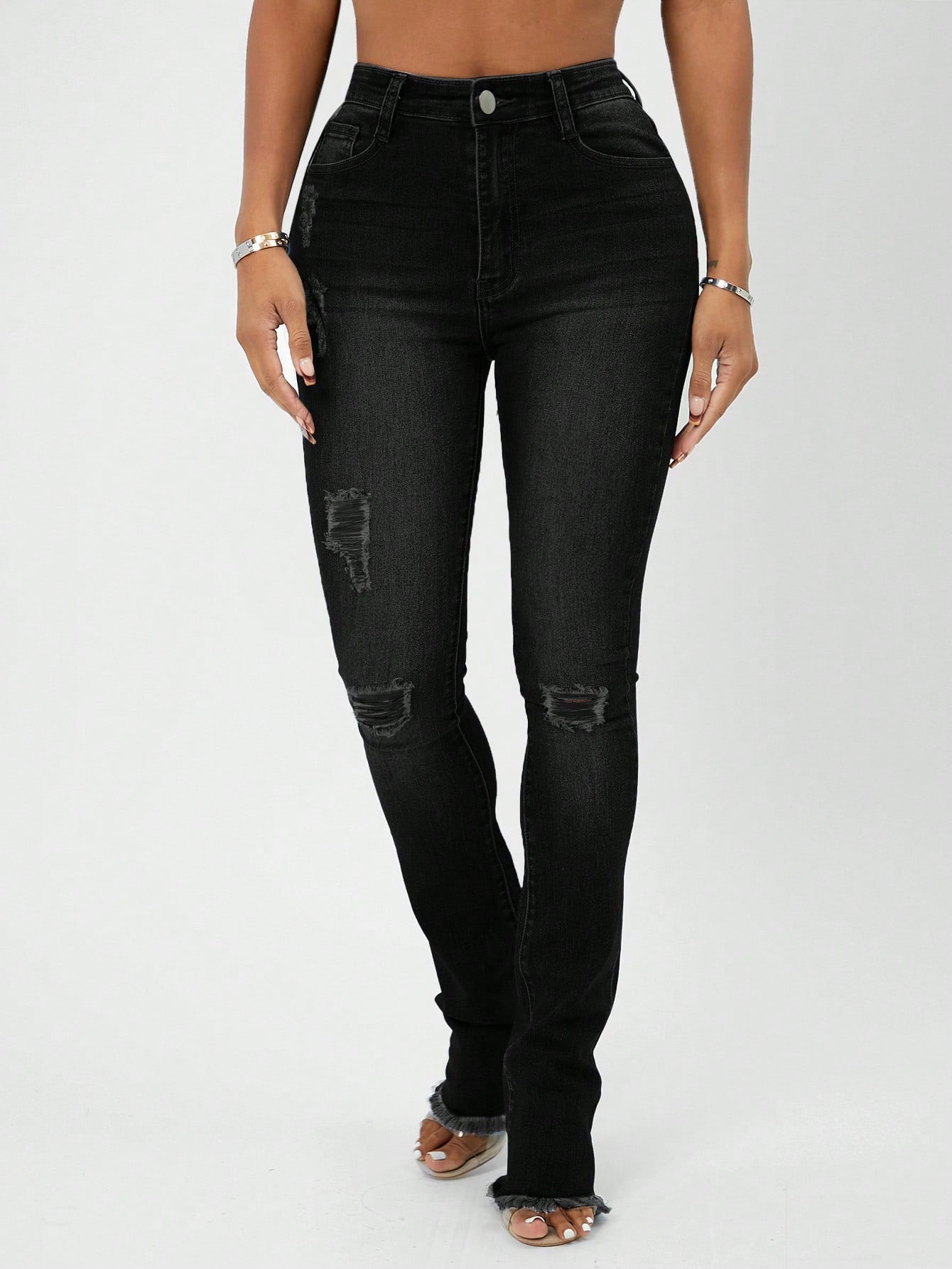 High Waist Ripped Raw Hem Skinny Jeans Call Me Petty