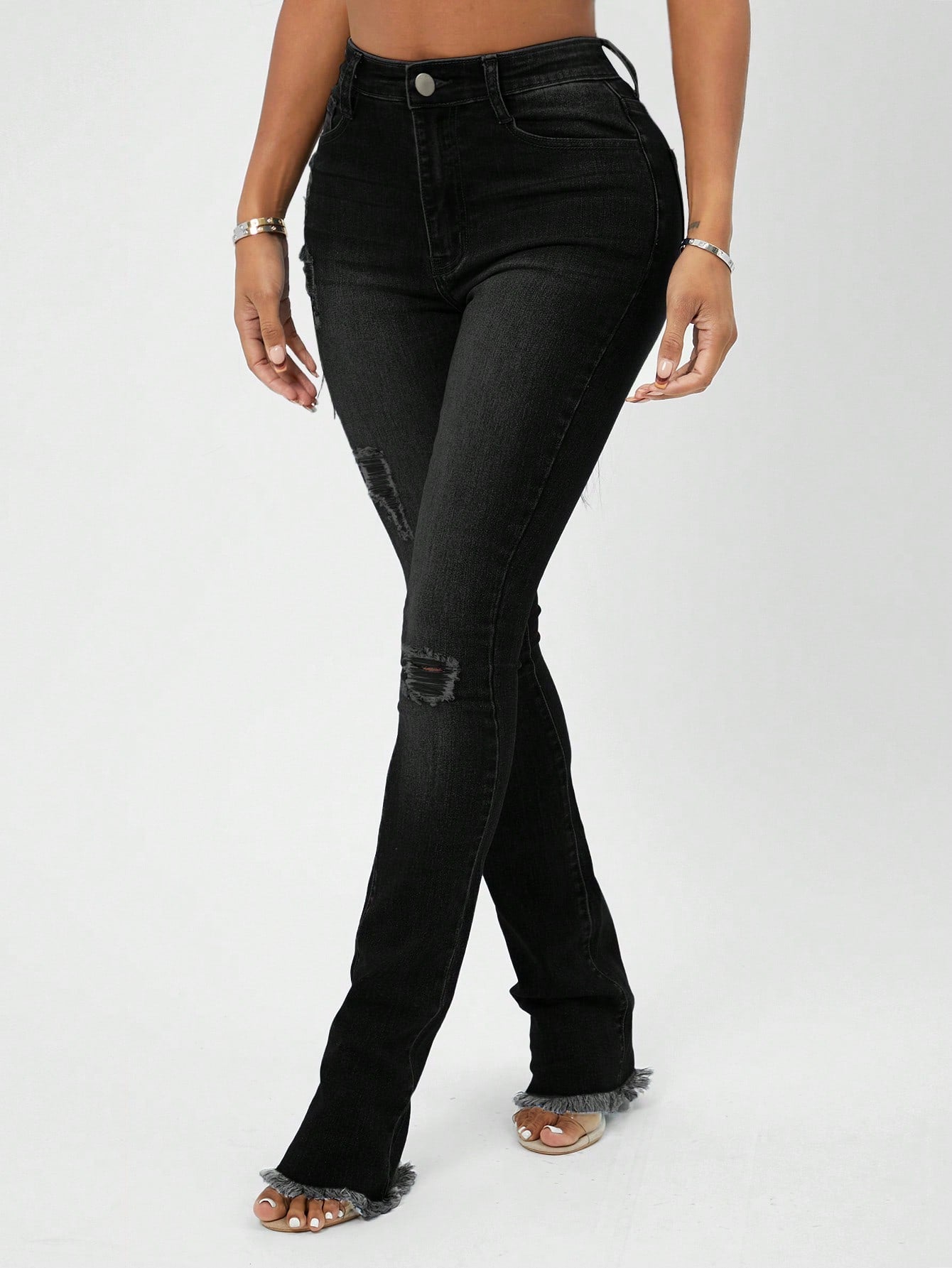High Waist Ripped Raw Hem Skinny Jeans Call Me Petty