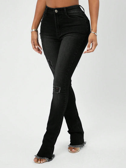 High Waist Ripped Raw Hem Skinny Jeans Call Me Petty