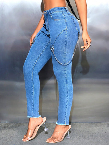 Chain Trim Color Block Skinny Jeans Call Me Petty