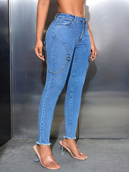 Chain Trim Color Block Skinny Jeans Call Me Petty
