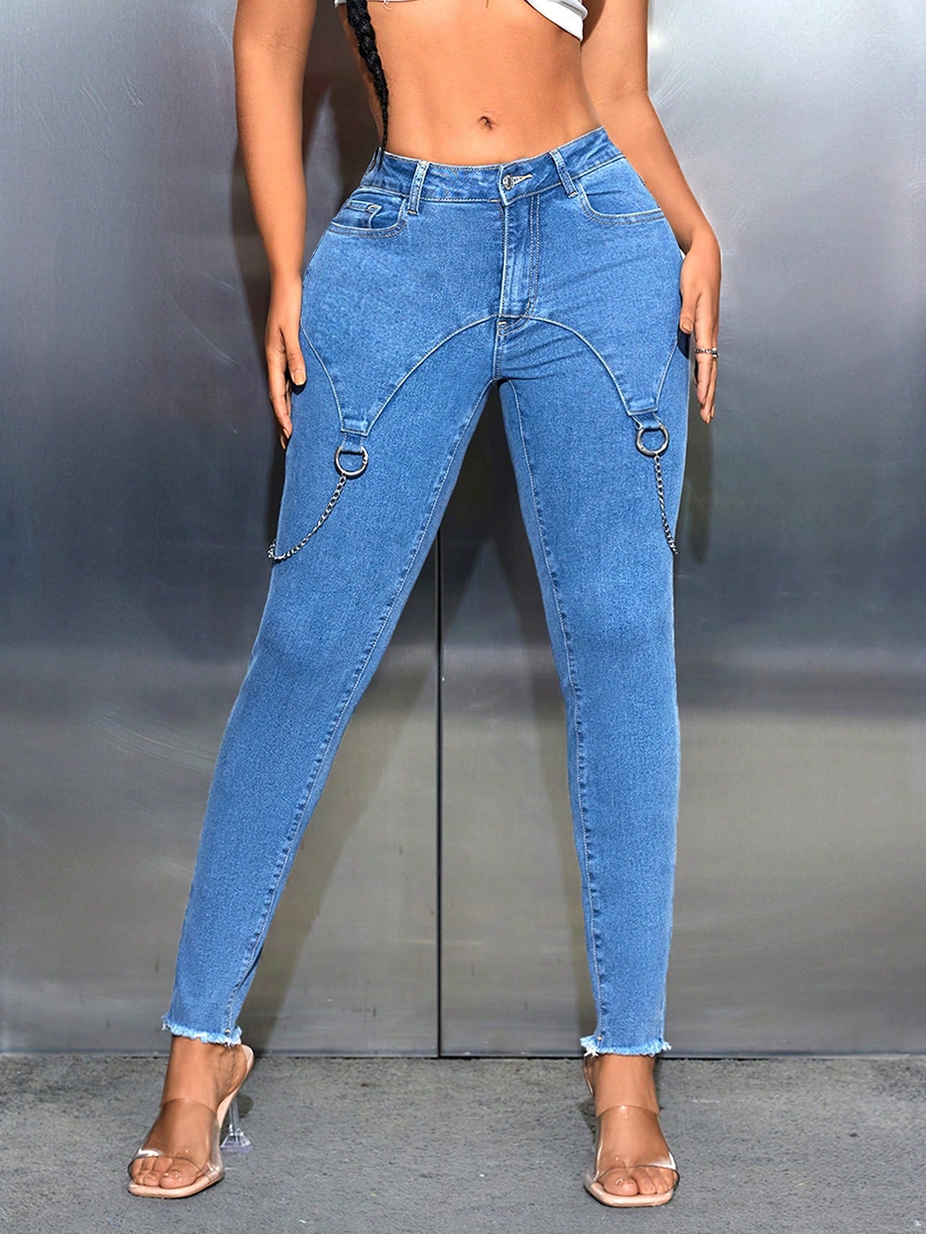Chain Trim Color Block Skinny Jeans Call Me Petty