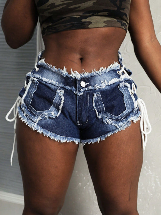 Fashionable Brushed Denim Shorts Dark Wash Call Me Petty