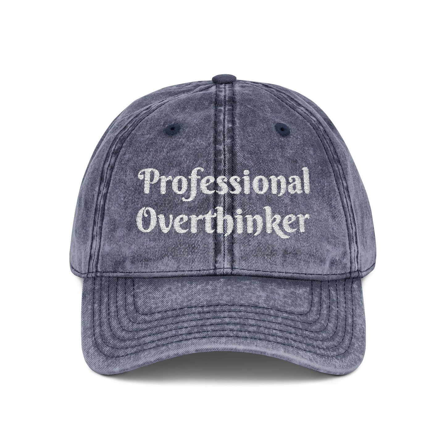 Professional Overthinker Vintage Embroidered Cap Hat One size Navy Printify