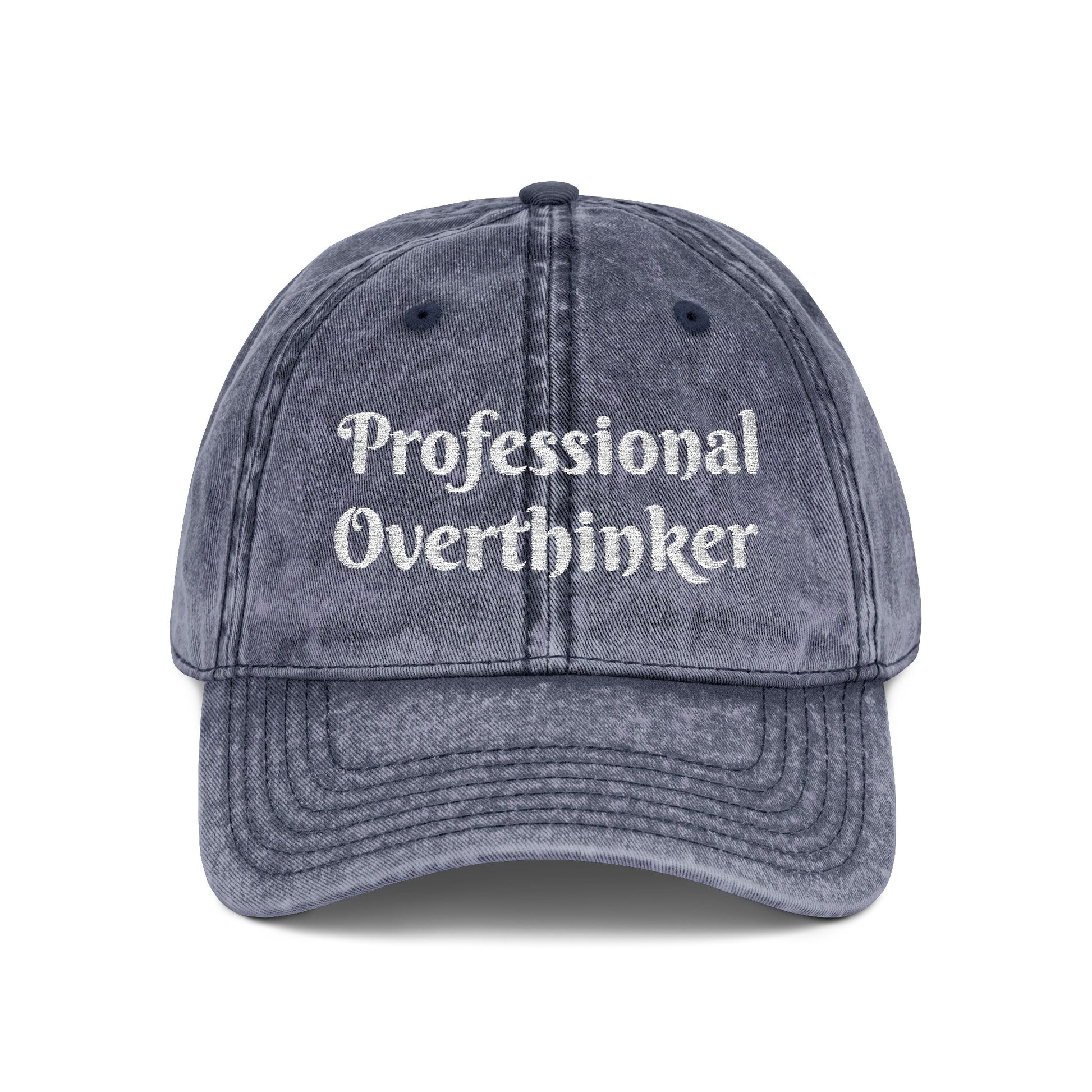 Professional Overthinker Vintage Embroidered Cap Hat One size Navy Printify