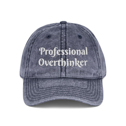 Professional Overthinker Vintage Embroidered Cap Hat One size Navy Printify
