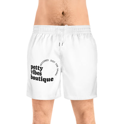 Petty Vibes Men's Swim Shorts White drawstring Printify