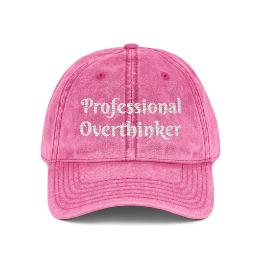 Professional Overthinker Vintage Embroidered Cap Hat One size Pink Printify