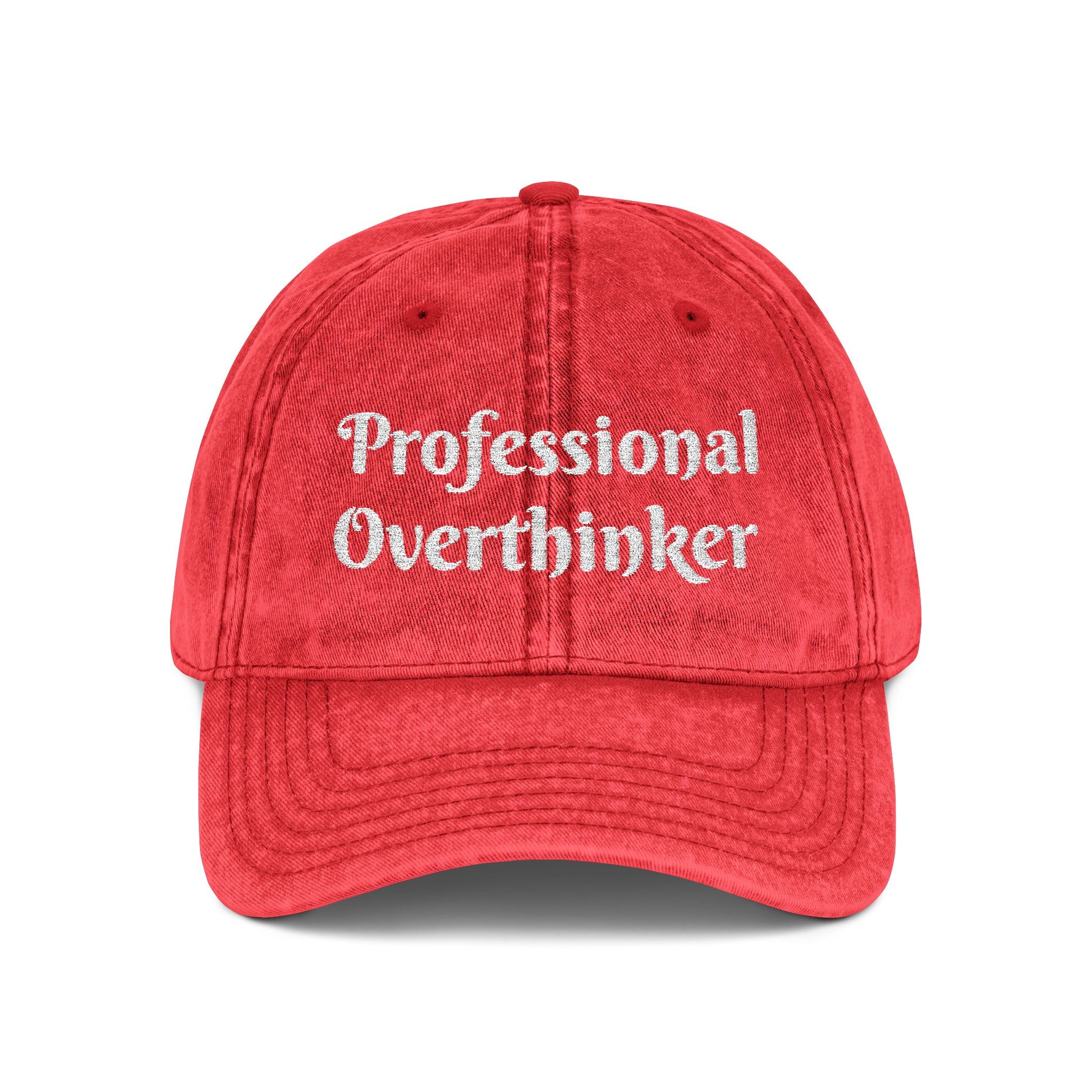 Professional Overthinker Vintage Embroidered Cap Hat One size Red Printify