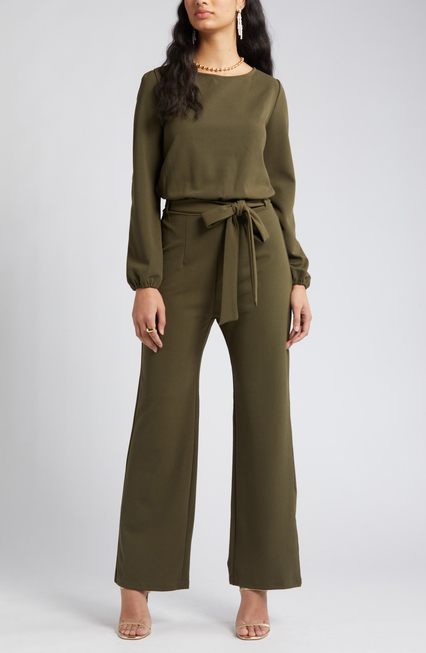 Joy Long Sleeve Tie Waist Jumpsuit Call Me Petty