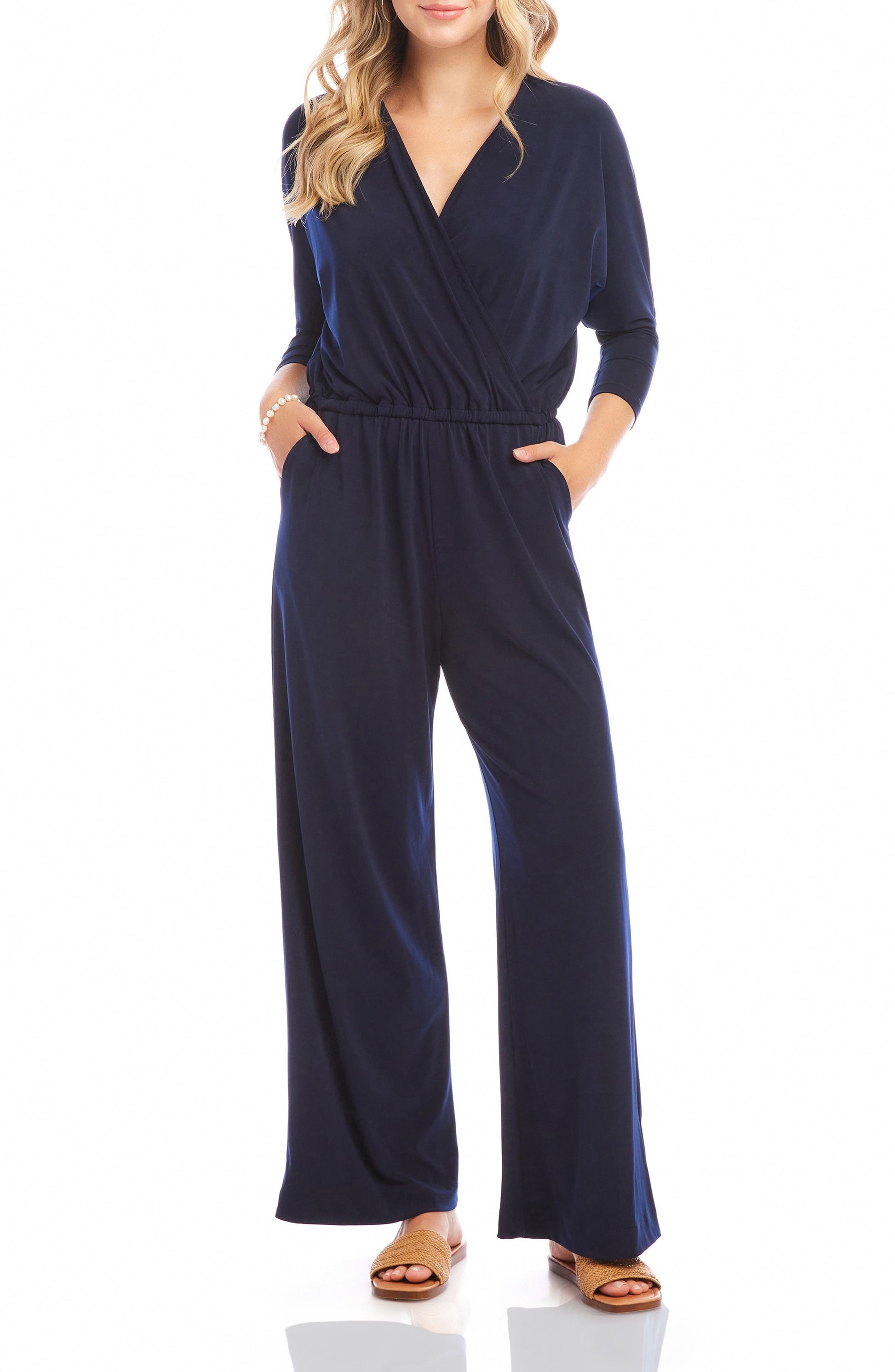 Travel Wide Leg Jersey Jumpsuit Navy Call Me Petty