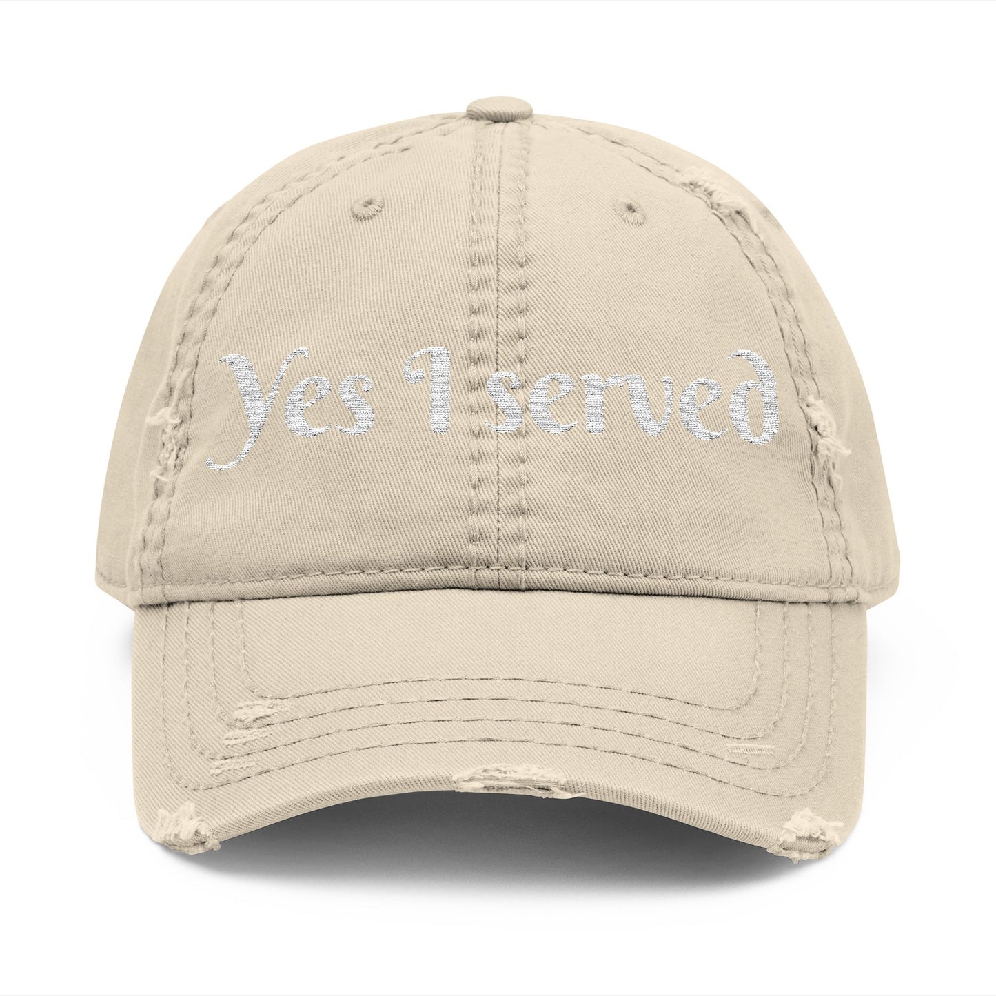 Yes I Served Distressed Embroidered Cap Khaki One size Printify