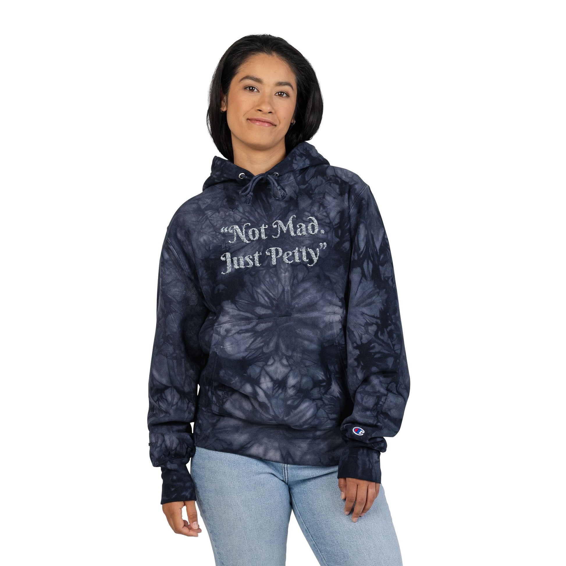 Not Mad, Just Petty Unisex Champion Tie-Dye Hoodie Printify
