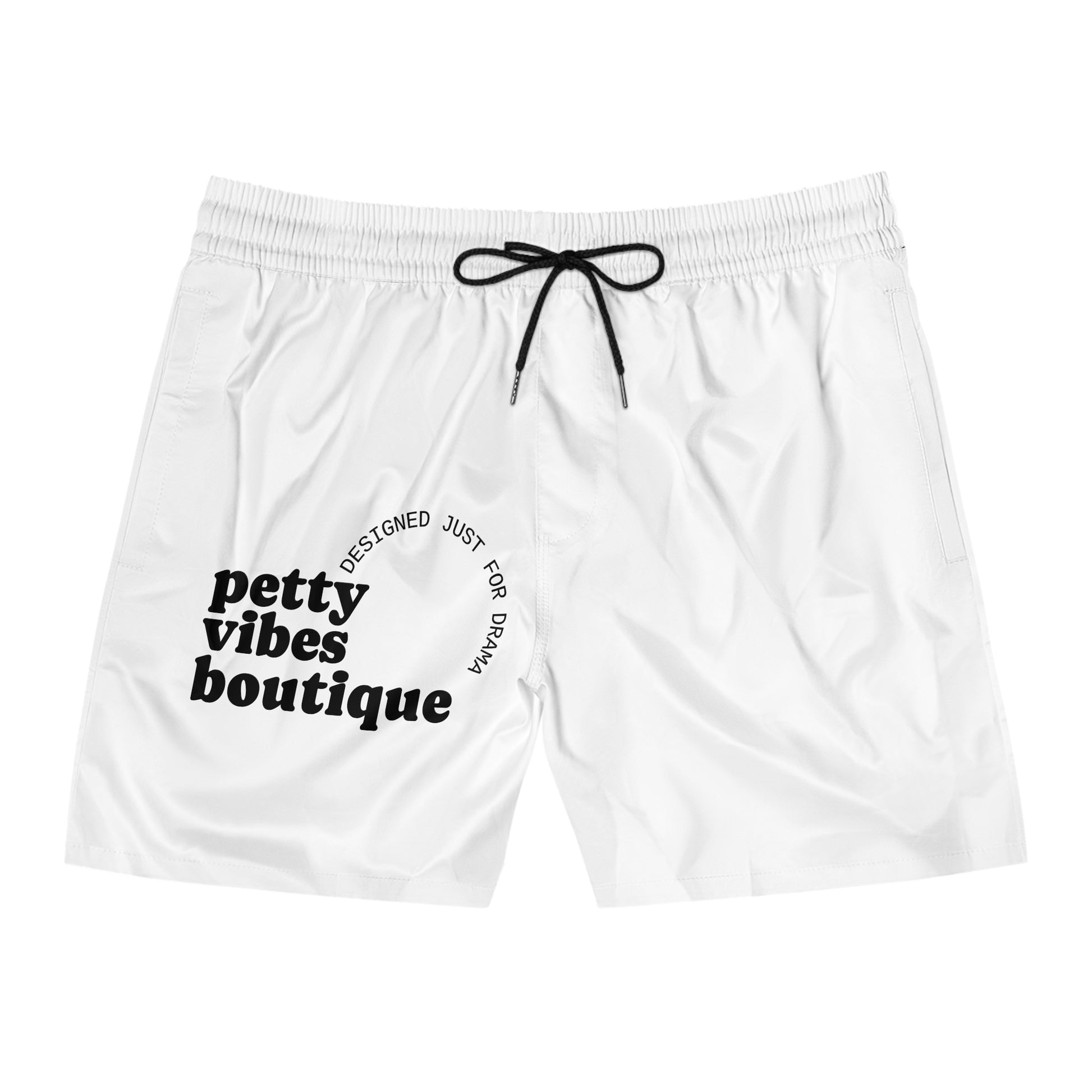 Petty Vibes Men's Swim Shorts Black drawstring Printify