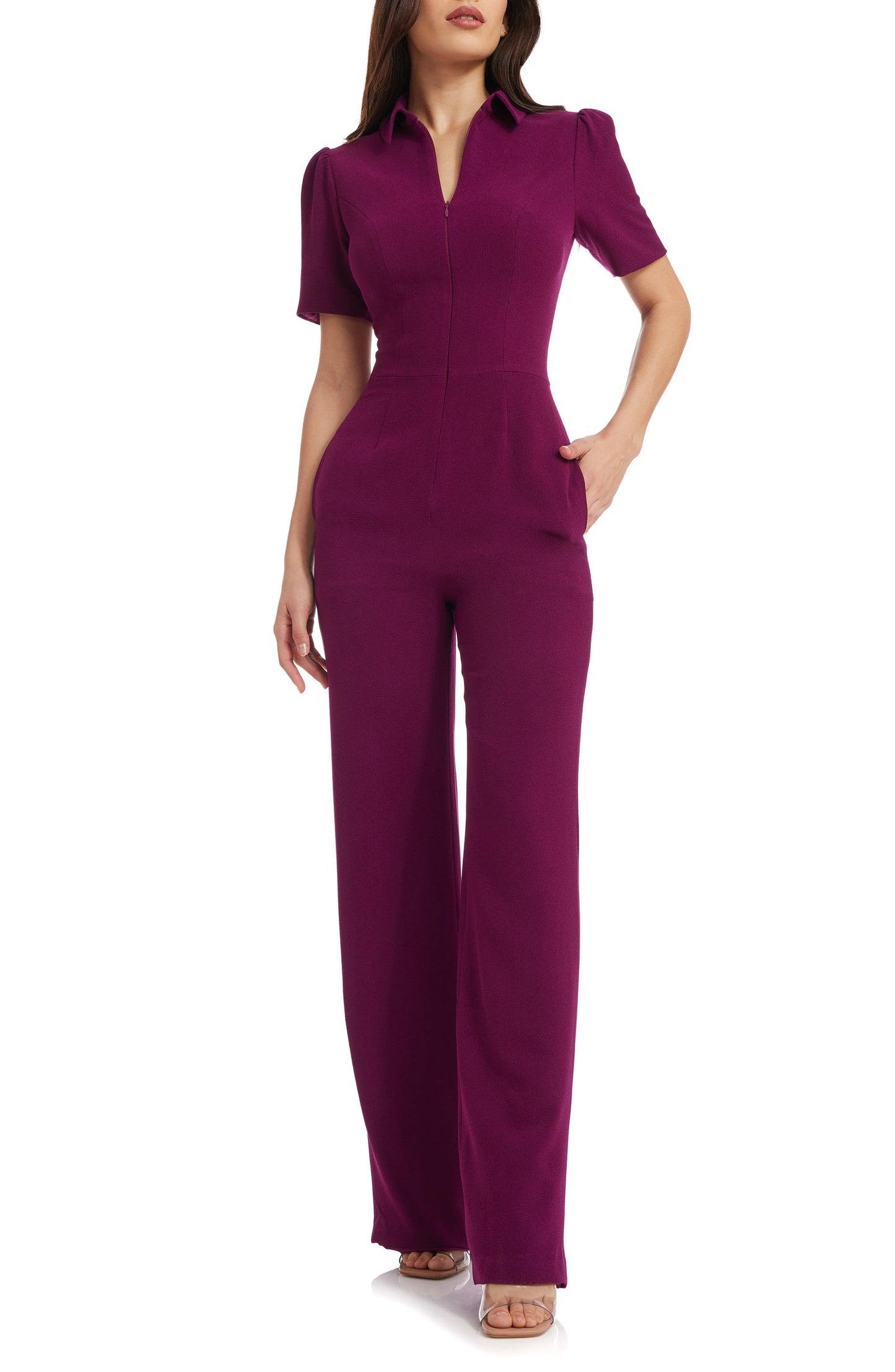 Gloria Front Zip Jumpsuit Dark Magenta Call Me Petty