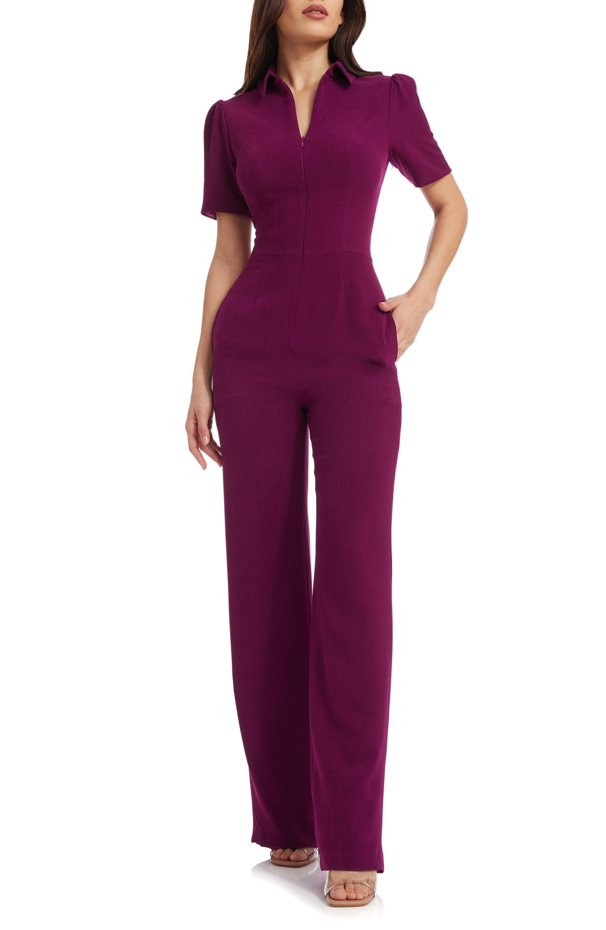 Gloria Front Zip Jumpsuit Dark Magenta Call Me Petty