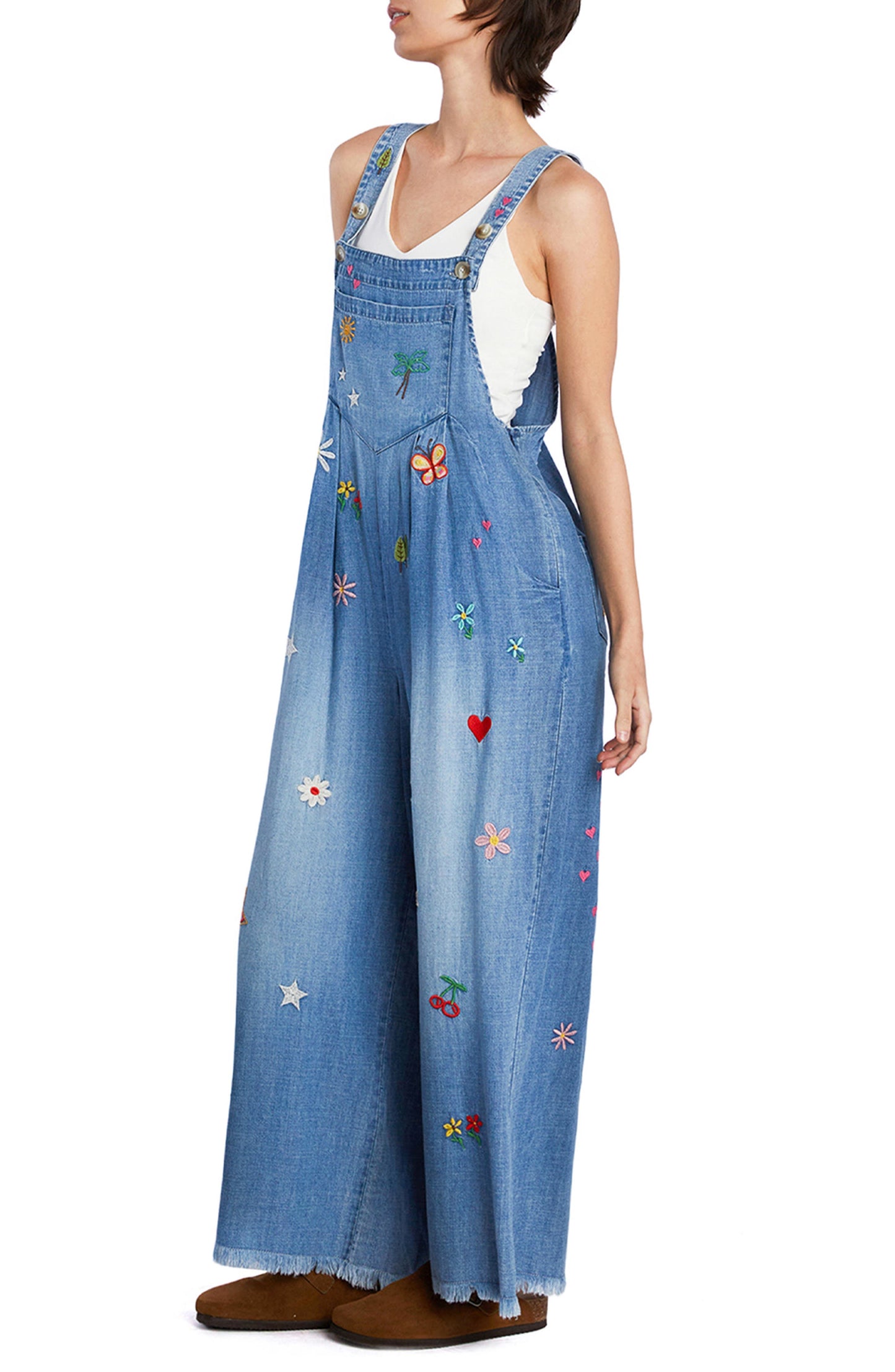 Oooh La La Embroidered Wide Leg Denim Overalls Call Me Petty