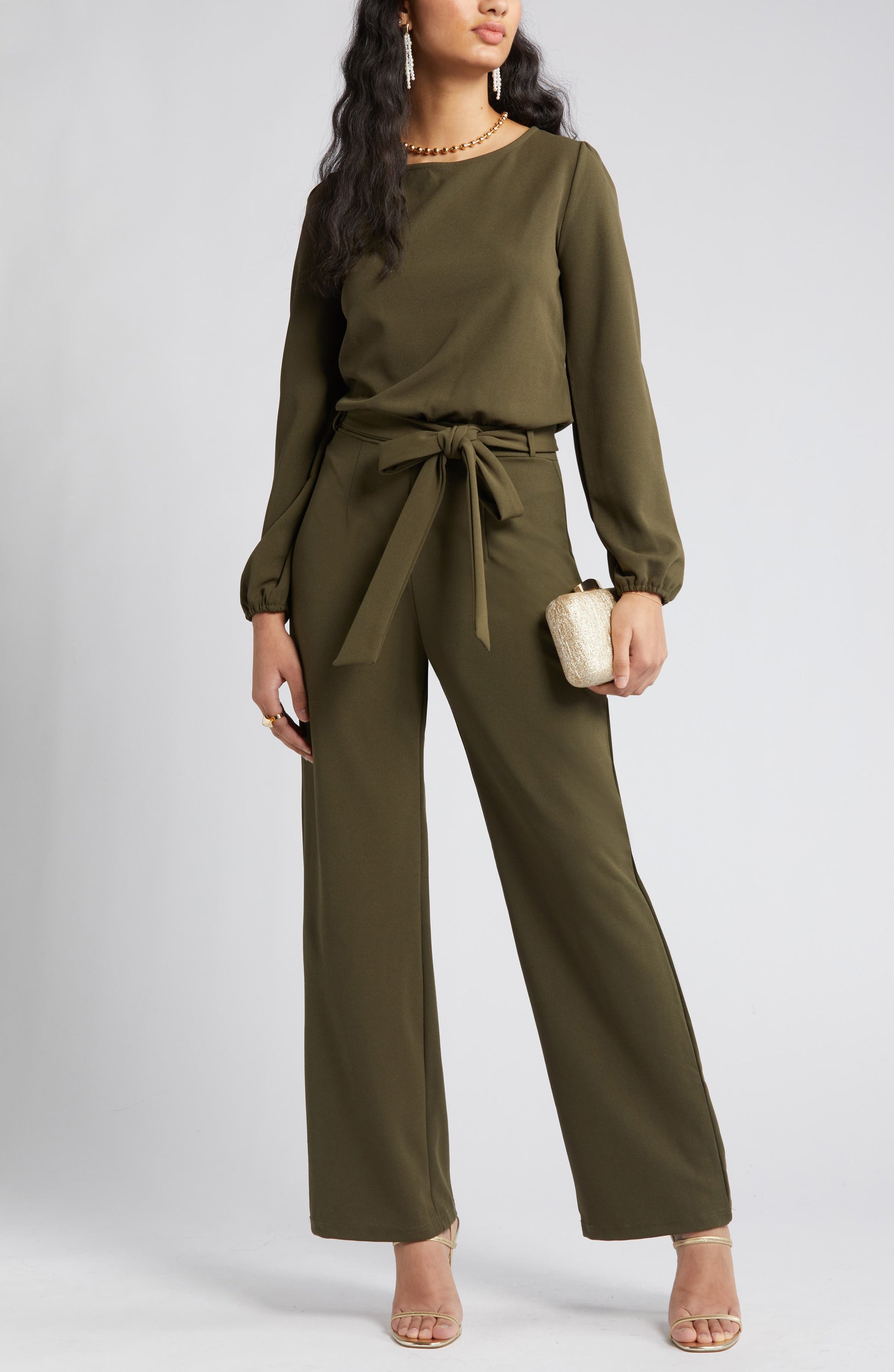 Joy Long Sleeve Tie Waist Jumpsuit Call Me Petty