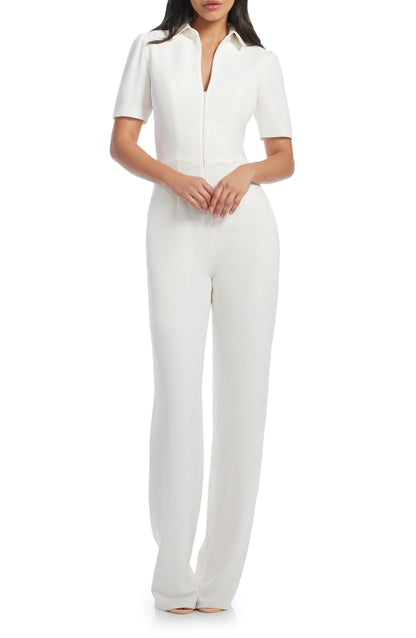 Gloria Front Zip Jumpsuit Off White Call Me Petty