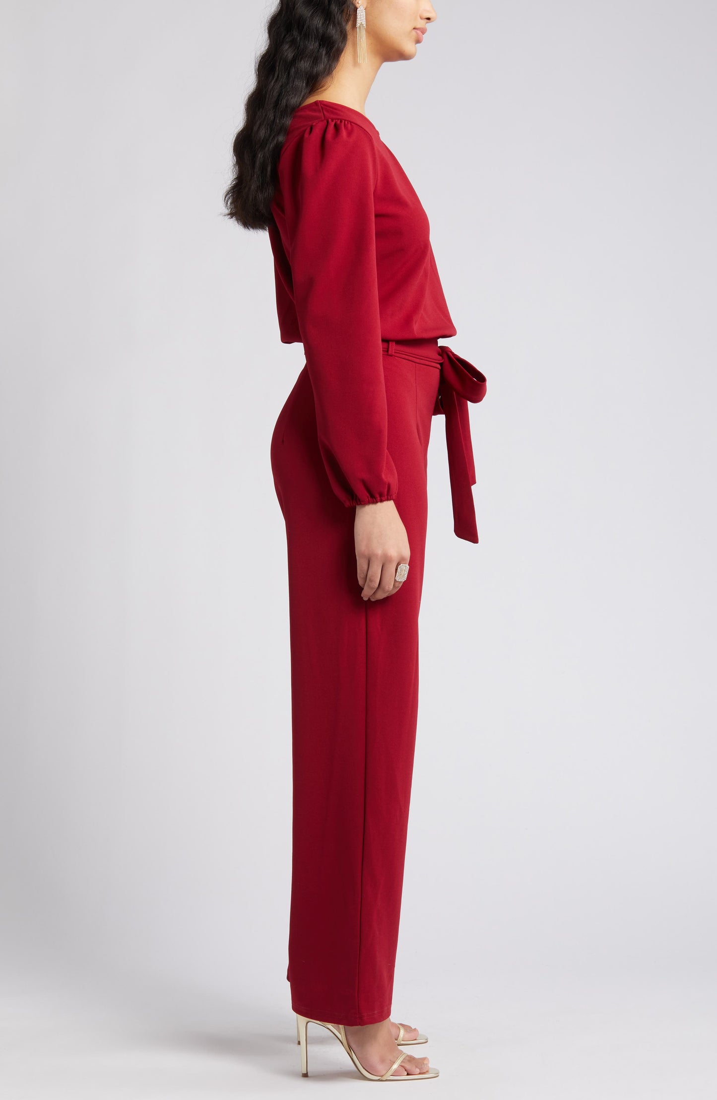 Joy Long Sleeve Tie Waist Jumpsuit Call Me Petty